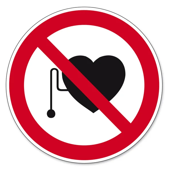 Zákaz známky doprovodný zpěv ikona piktogram srdeční kardiostimulátor — Stockový vektor