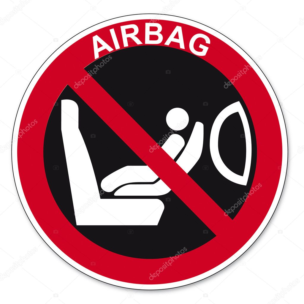 Prohibition signs BGV icon pictogram Attaching a child seat to seat airbag Secured prohibited