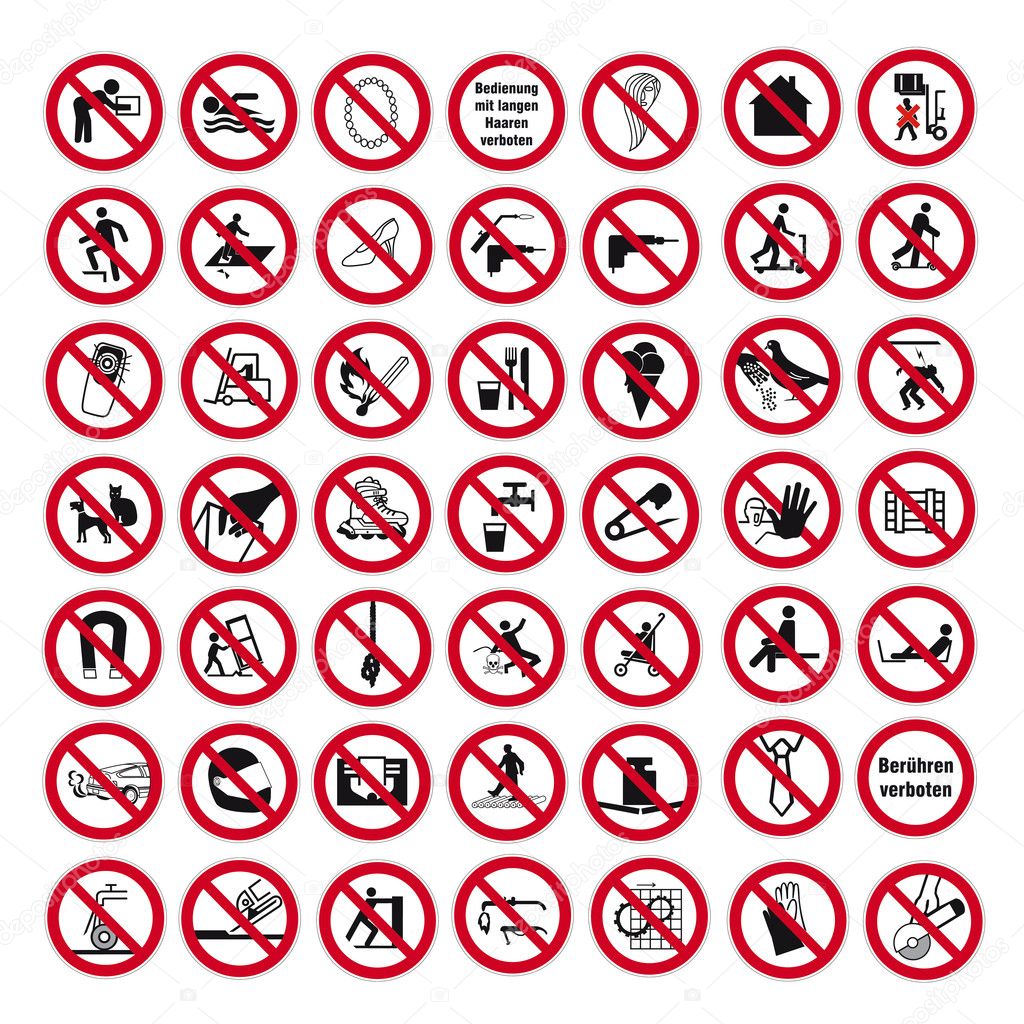 Prohibition signs BGV icon pictogram set collection collage