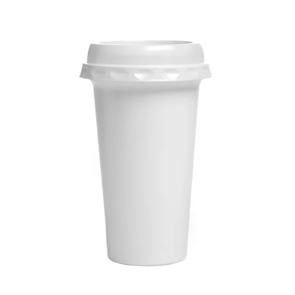 Weiße Kaffeetasse aus Kunststoff — Stockfoto