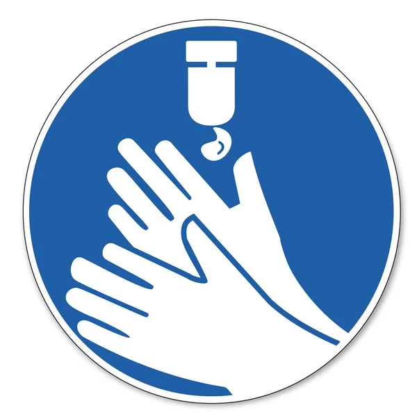 Командный знак безопасности пиктограммы знак безопасности на рабочем месте Продезинфицировать руки не забудьте — стоковый вектор