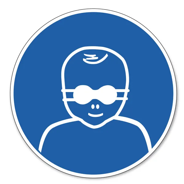 Командный знак безопасности пиктограммы знак безопасности труда Глазной щит для пациентов, несущих — стоковый вектор