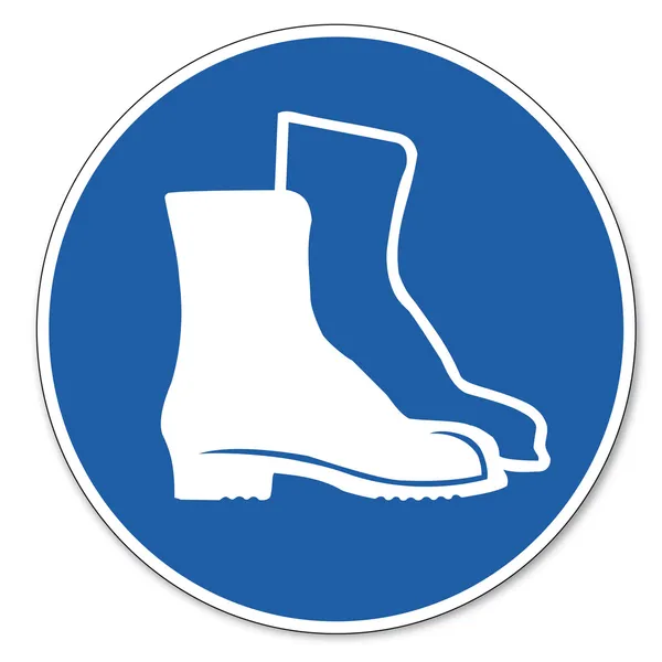 Befohlene Zeichen Sicherheitszeichen Piktogramm Arbeitssicherheit Zeichen Fuß verwenden Schuh — Stockvektor