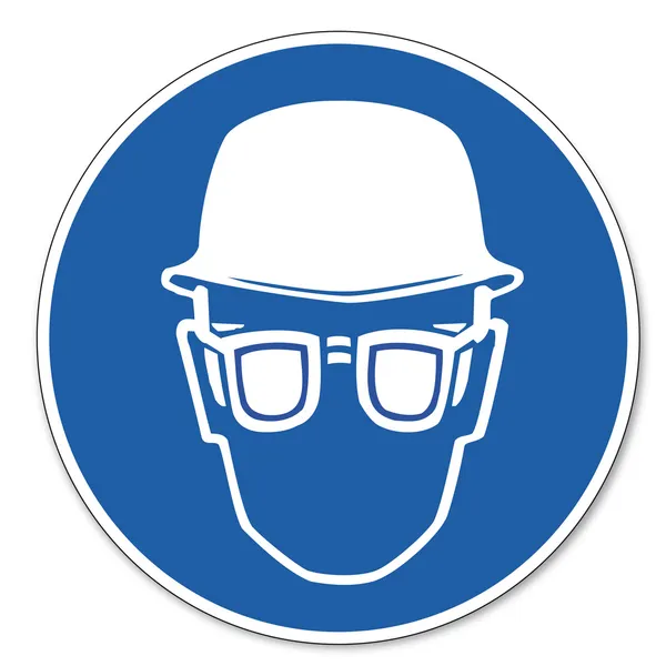 Befohlene Zeichen Sicherheitszeichen Piktogramm Arbeitssicherheit Zeichen Kopf- und Augenschutz — Stockvektor