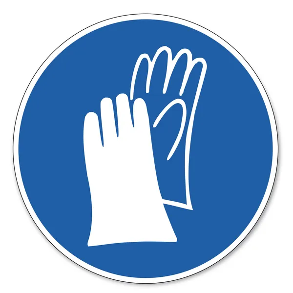 Tanda tangan perintah pengaman pictogram tanda keamanan pekerjaan Perlindungan tangan harus dipakai - Stok Vektor