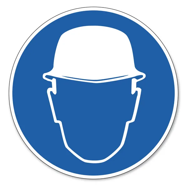 Commanded sign safety sign pictogram occupational safety sign Helmet use construction worker — Stock Vector