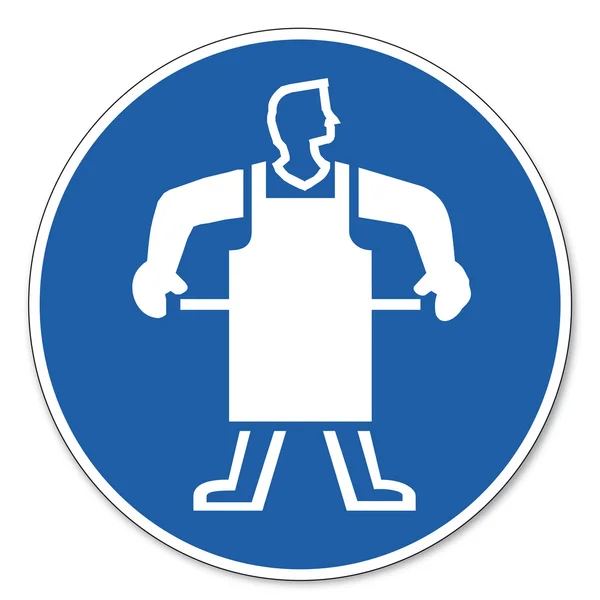 Befohlene Zeichen Sicherheitszeichen Piktogramm Arbeitsschutzzeichen verwenden Schutzschürze — Stockvektor