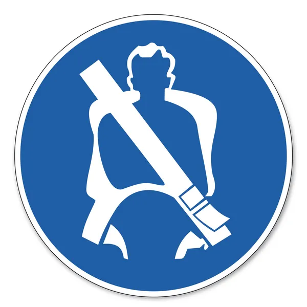 Si applica la cintura di sicurezza segnaletica di sicurezza sul lavoro con pittogramma a segno comandato — Vettoriale Stock