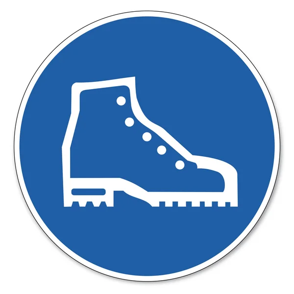 Perintah menandatangani tanda keamanan pictogram tanda keamanan kerja Gunakan sepatu keselamatan - Stok Vektor