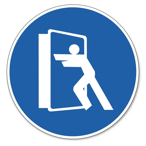 Befehlsschild Sicherheitszeichen Piktogramm Arbeitssicherheitszeichen immer Türen schließen — Stockvektor