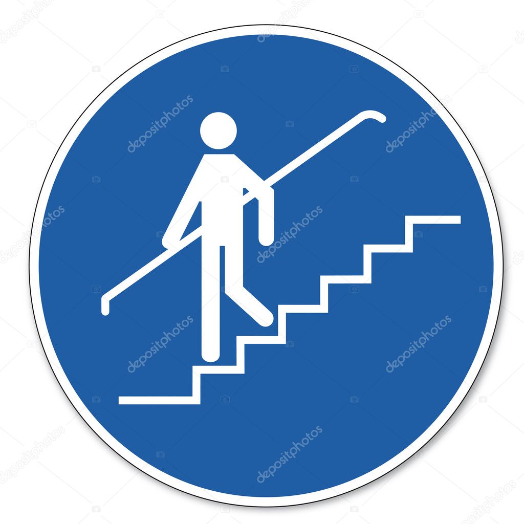 Commanded sign safety sign pictogram occupational safety sign Handrail use