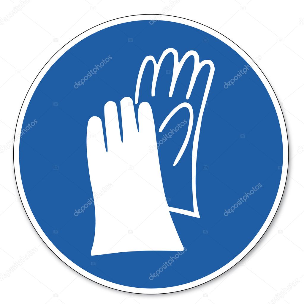 Commanded sign safety sign pictogram occupational safety sign Hand protection must be worn