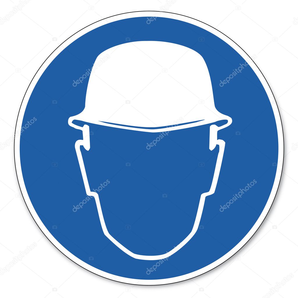 Commanded sign safety sign pictogram occupational safety sign Helmet use construction worker