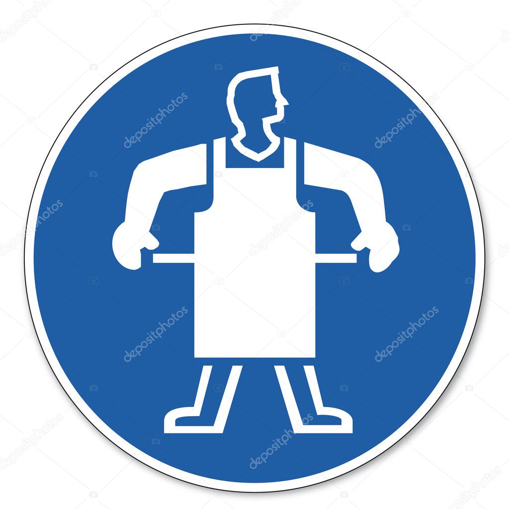 Commanded sign safety sign pictogram occupational safety sign Use protective apron