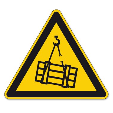 Safety signs warning triangle sign BGV A8 vector pictogram icon floating crane load
