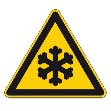 Safety signs warning triangle sign BGV vector pictogram icon black ice cold winter frost clipart