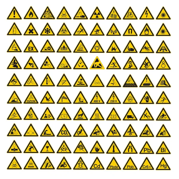 Panneaux de sécurité set d'avertissement warndreieck BGV A8 triangle signe vectoriel pictogramme icône — Image vectorielle