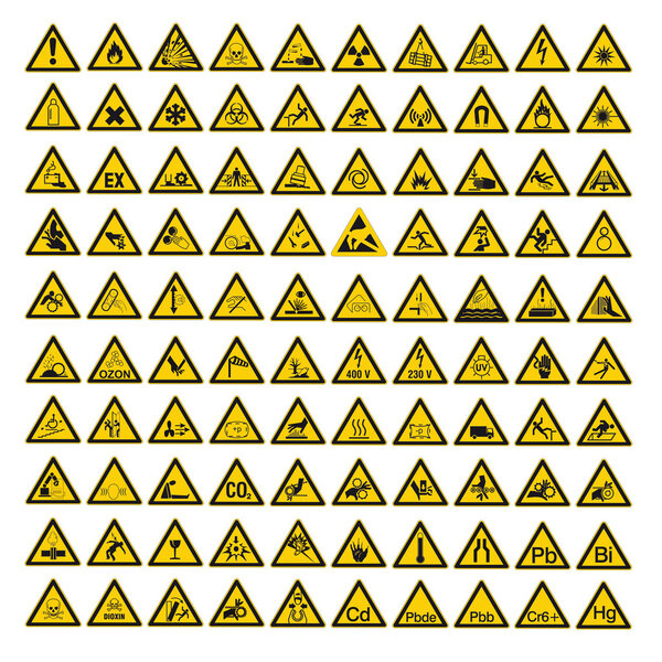 Safety signs warning set warndreieck BGV A8 triangle sign vector pictogram icon