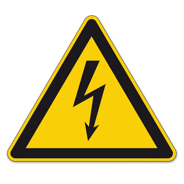 Señales de seguridad señal de advertencia BGV vector pictograma icono relámpago símbolo actual electricidad — Archivo Imágenes Vectoriales