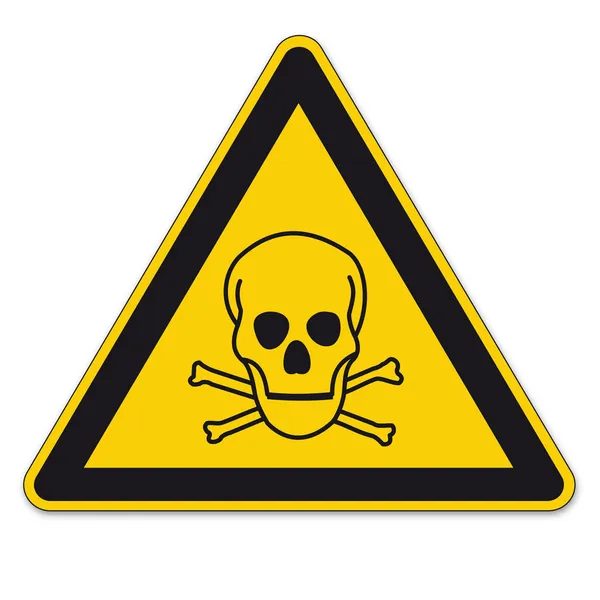 Signe de sécurité triangle d'avertissement signe triangle BGV A8 vecteur pictogramme icône crâne toxique pirate — Image vectorielle
