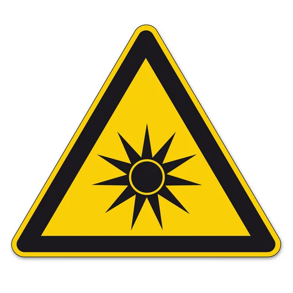 Sinais de segurança aviso triângulo sinal vetor pictograma BGV A8 Ícone radiação óptica — Vetor de Stock