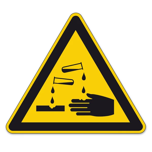 Safety signs warning sign BGV A8 vector pictogram icon triangular test tube handle corrosive — Stock Vector