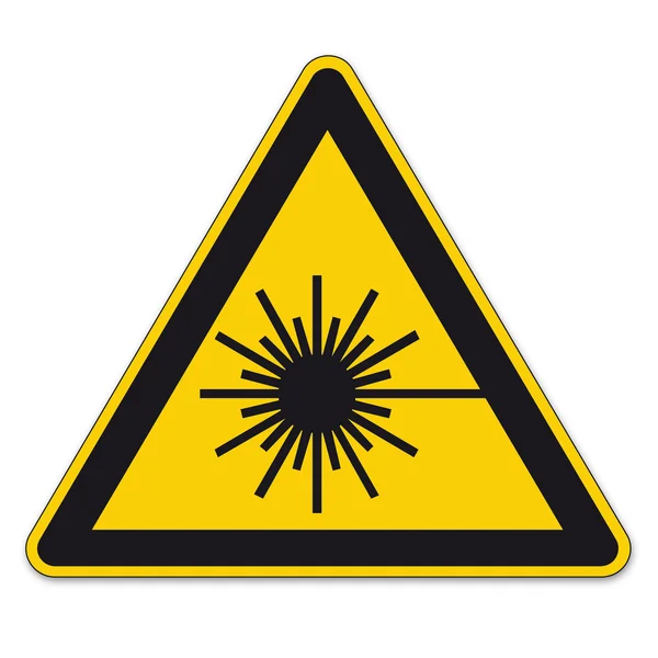 Sinais de segurança aviso triângulo sinal vetor pictograma BGV A8 Ícone laser feixe laser arma — Vetor de Stock