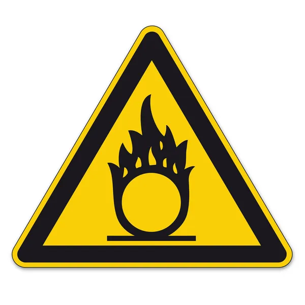 Segnali di sicurezza segnale di avvertimento triangolo BGV A8 vettore pittogramma icona fiamma ossidante — Vettoriale Stock