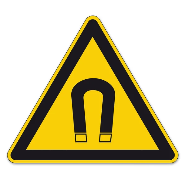 Sinais de segurança aviso triângulo sinal vetor pictograma ico BGV A8 ímã campo magnético — Vetor de Stock