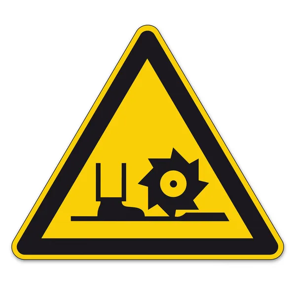 Segnali di sicurezza segnale di avvertimento BGV A8 vettore pittogramma icona fresatura albero triangolare seghetto — Vettoriale Stock