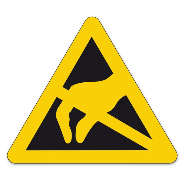Panneaux de sécurité panneau triangle d'avertissement pictogramme vectoriel BGV icône Dispositifs électrostatiques sensibles — Image vectorielle