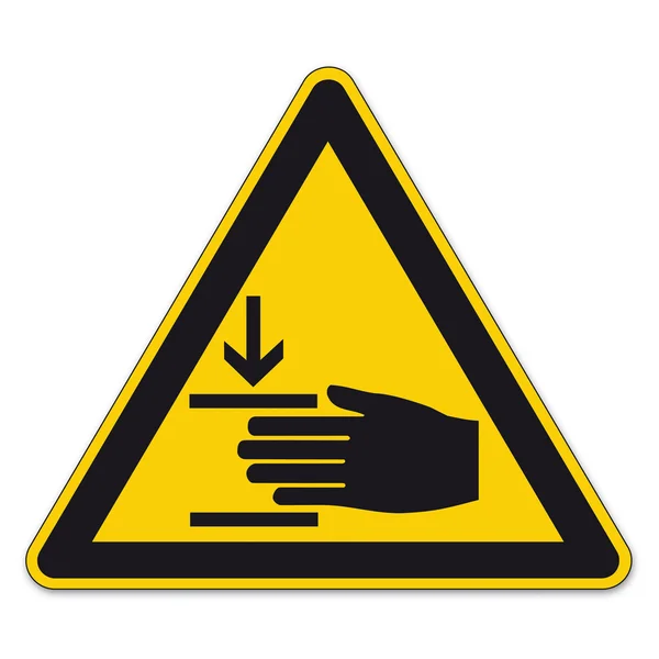 Señales de seguridad triángulo de advertencia signo de mano vector pictograma icono BGV A8 lesiones en la mano — Archivo Imágenes Vectoriales
