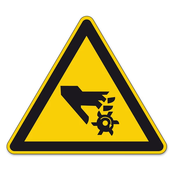 Señales de seguridad señal de triángulo de advertencia BGV vector pictograma icono herramienta giratoria engranaje — Vector de stock