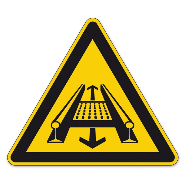 Säkerhetsskyltar Varning tecken bgv a8 vektor piktogram ikon transportband trekantiga spåra tåg — Stock vektor