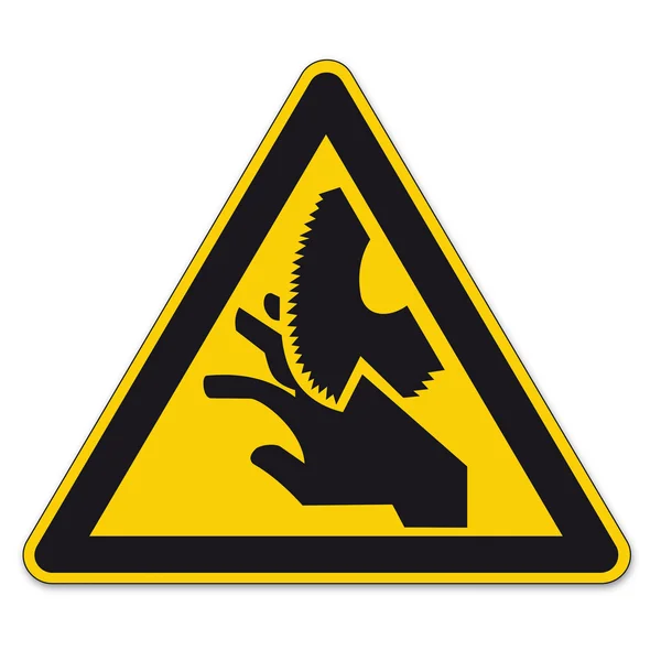 Bezpečnostní značky varování trojúhelník podepsat doprovodný zpěv vektorové piktogram ikona kotouč řezací pila — Stockový vektor