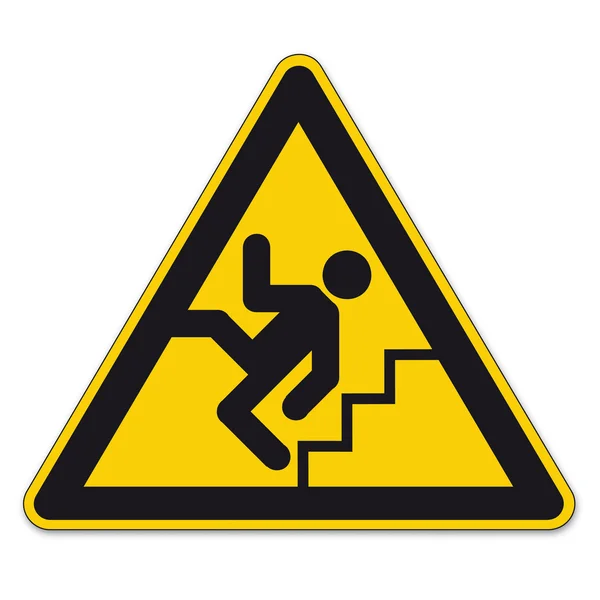 Panneaux de sécurité panneau d'avertissement triangle pictogramme vectoriel BGV A8 escaliers Icône marches balustrades — Image vectorielle