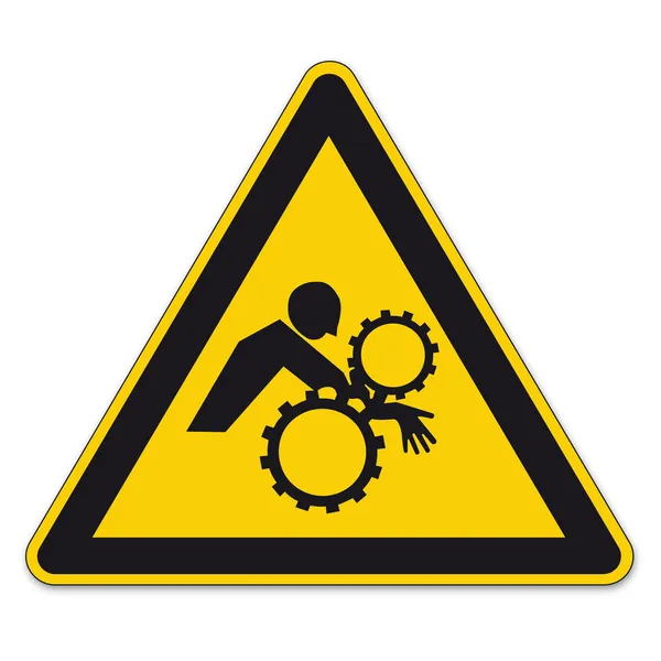 Safety signs warning sign BGV A8 vector pictogram icon triangle unintentionally hand enter — Stock Vector