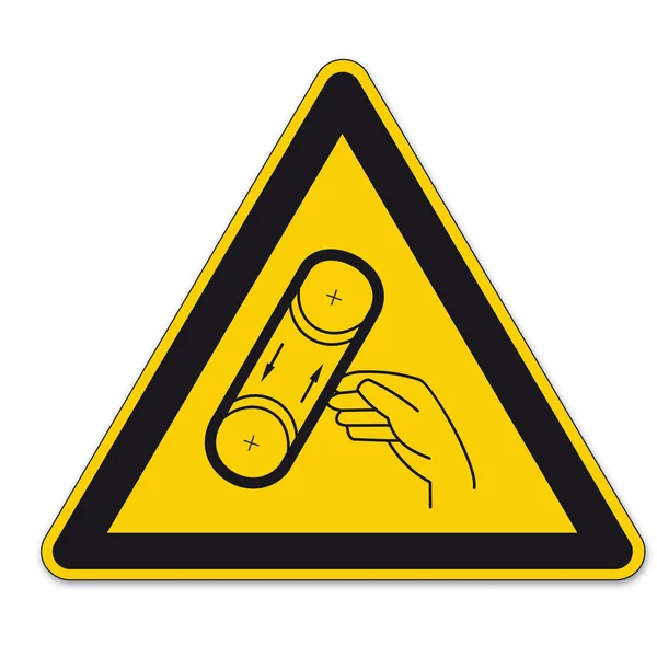Safety signs warning triangle sign BGV vector pictogram icon band draw hand squeeze — Stock Vector