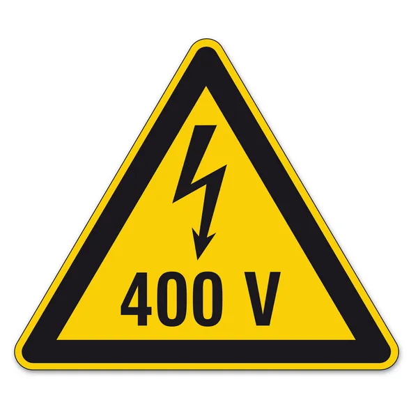 Señales de seguridad de advertencia triángulo signo vector pictograma BGV A8 Icono flecha rayo electricidad — Vector de stock