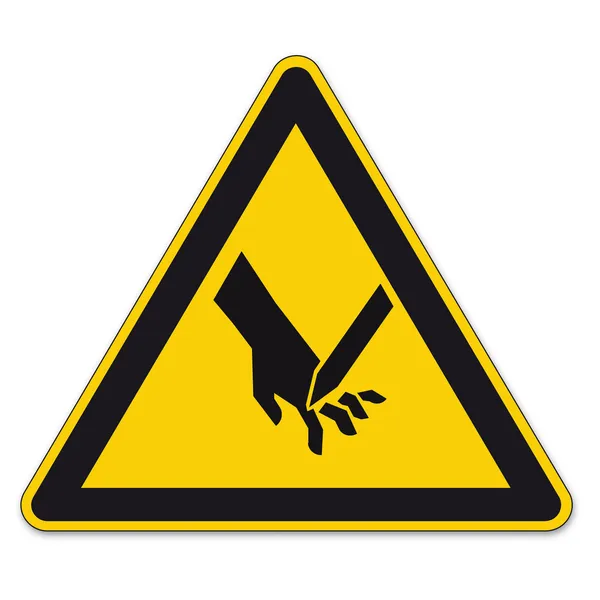 Señales de seguridad triángulo de advertencia mano signo vector pictograma BGV A8 Icono lesiones de corte — Vector de stock