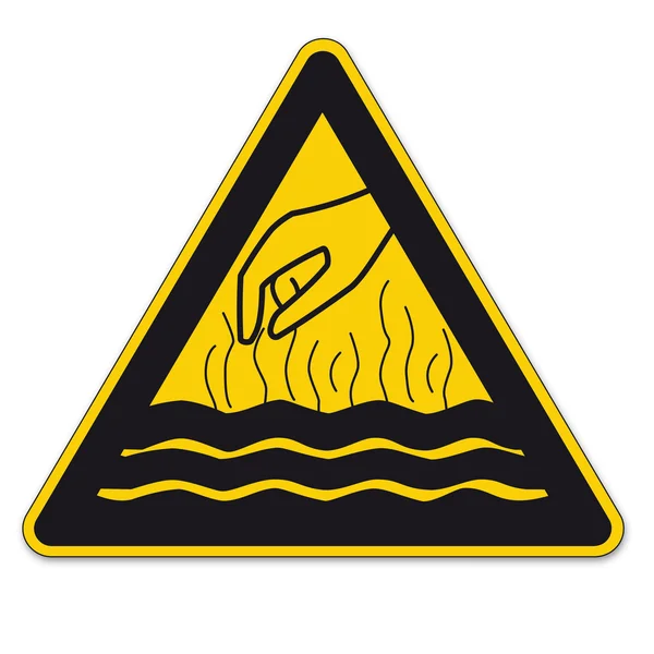 Safety signs warning triangle sign BGV vktor pictogram icon steaming hot liquid hand — Stock Vector
