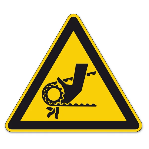 Señales de seguridad de advertencia triángulo signo vector pictograma icono BGV A8 mano lesión cadena — Vector de stock