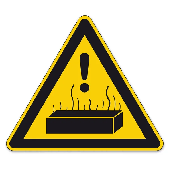 Señales de seguridad triángulo de advertencia BGV signo de exclamación vector pictograma icono sustancias calientes — Vector de stock