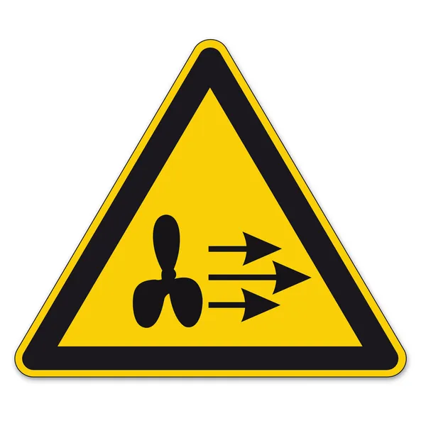 Safety signs warning triangle sign BGV A8 wind vector pictogram icon strong airflow — Stock Vector