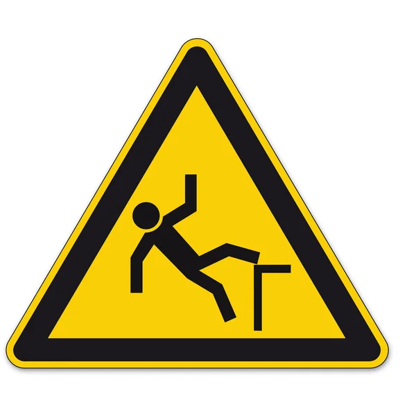 Señales de seguridad triángulo de advertencia caída BGV signo vector pictograma icono caída peligro caída — Vector de stock