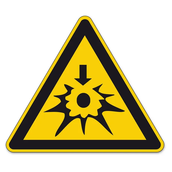 Señales de seguridad triángulo de advertencia BGV explosión escudo vector pictograma icono Autoignición — Vector de stock