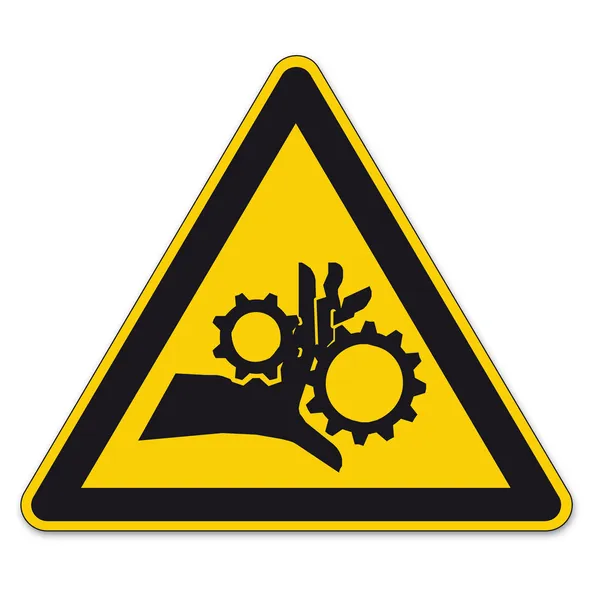 Safety signs warning triangle sign vector pictogram BGV A8 Icon hand injury gear — Stock Vector