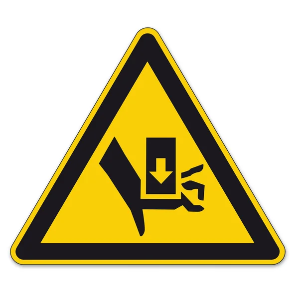 Bezpečnostní označení varování trojúhelník znamení doprovodný zpěv ruka vektorové piktogram ikonu tlakem lícovaným nalisováním — Stockový vektor
