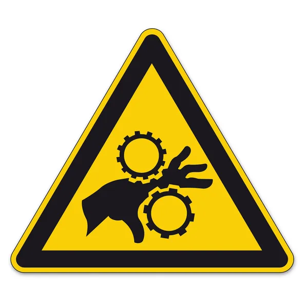 Bezpečnostní značky varovným signálem trojúhelník vektorové piktogram doprovodný zpěv a8 ikona ruky zranění gear — Stockový vektor