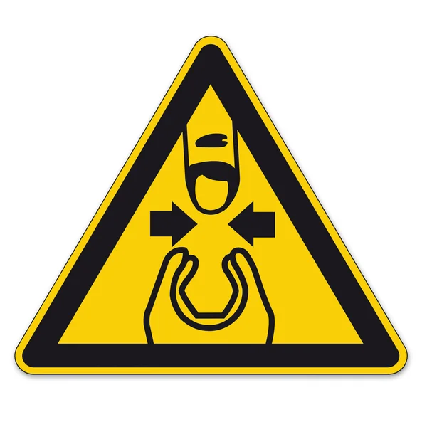 Segnali di sicurezza triangolo di avvertimento mano segno BGV A8 vettore pittogramma icona dito pizzico — Vettoriale Stock